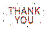 Group of people standing in the word Thank You. Vector illustration on white background.