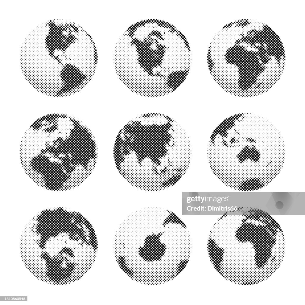 Erdkugel schwarz und weiß Halbton aus Variantenansichten