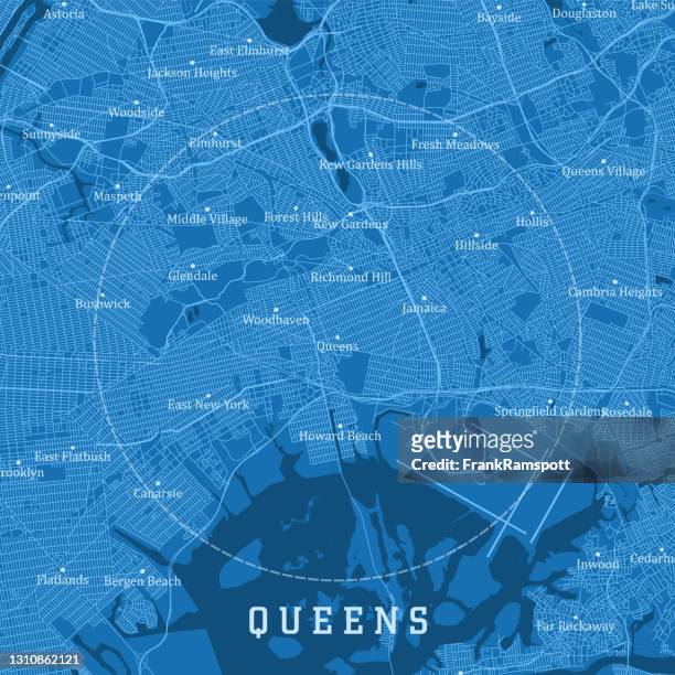 bildbanksillustrationer, clip art samt tecknat material och ikoner med queens ny city vektor vägkarta blå text - brooklyn bights