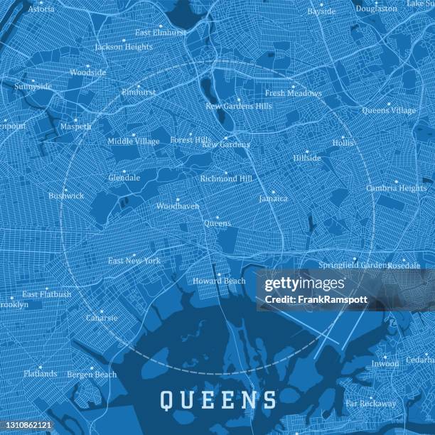 queens ny city vector road map blue text - new york map stock illustrations