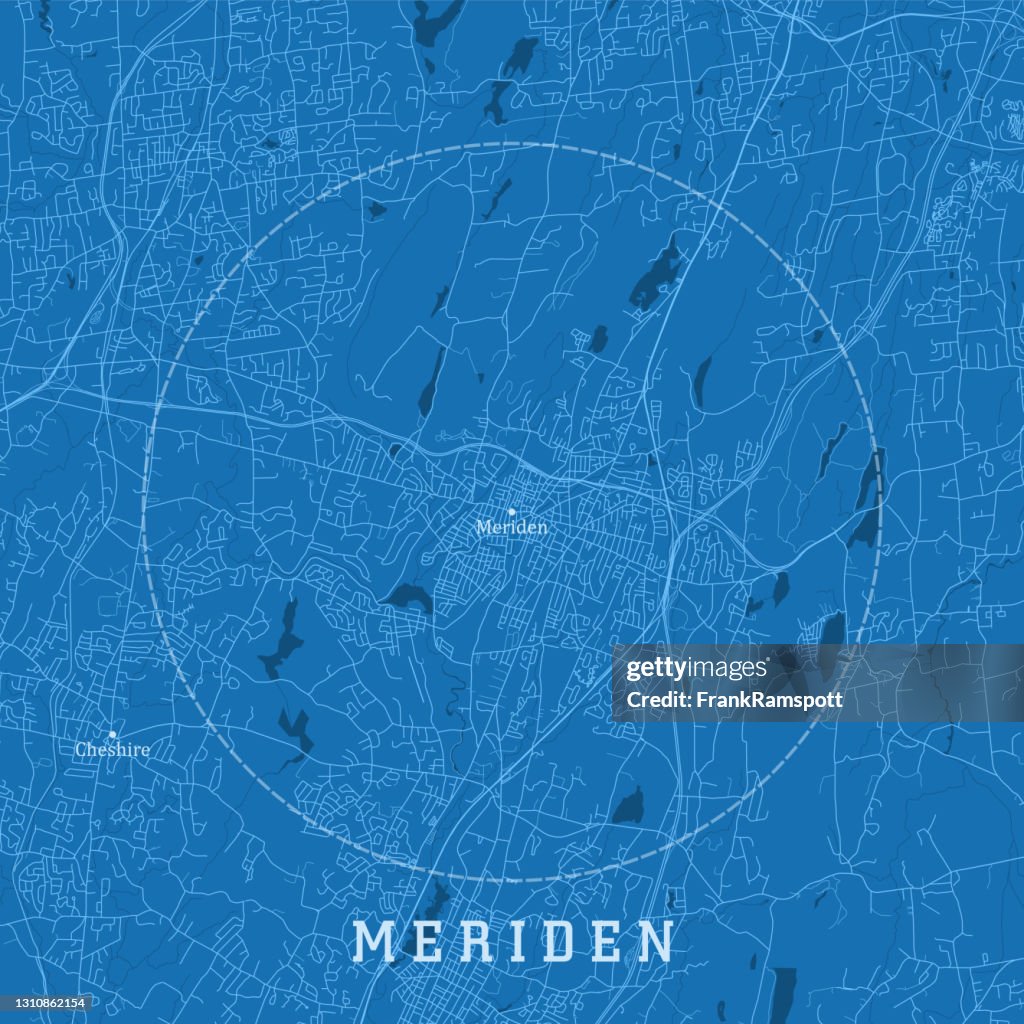 Meriden CT City Vector Road Map Blue Text
