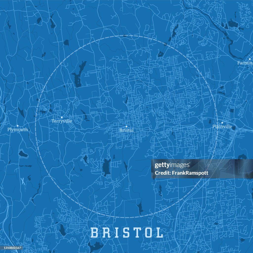 Bristol CT City Vector Road Map Blue Text