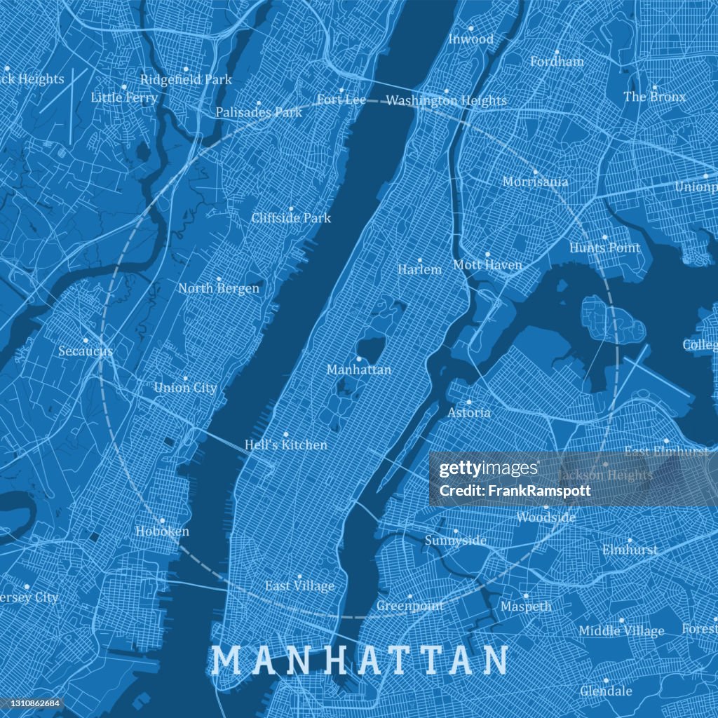 Manhattan NY City Vector Road Map Blue Text