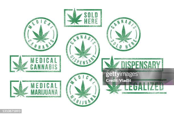 ilustraciones, imágenes clip art, dibujos animados e iconos de stock de cannabis medical marijuana legalizó sellos de goma de marihuana - cannabis medicinal