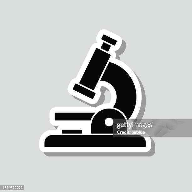 microscope. icon sticker on gray background - microscope lens stock illustrations
