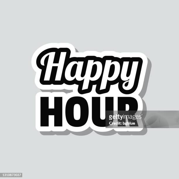 happy hour. icon-aufkleber auf grauem hintergrund - happy hour stock-grafiken, -clipart, -cartoons und -symbole