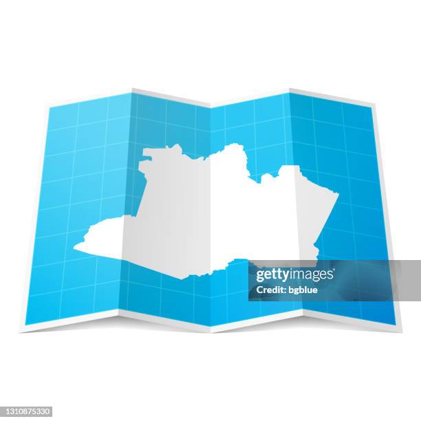 amazonas map folded, isolated on white background - amazonas state brazil stock illustrations