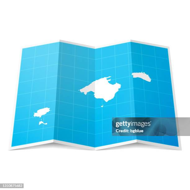 stockillustraties, clipart, cartoons en iconen met balearen kaart gevouwen, geïsoleerd op witte achtergrond - menorca