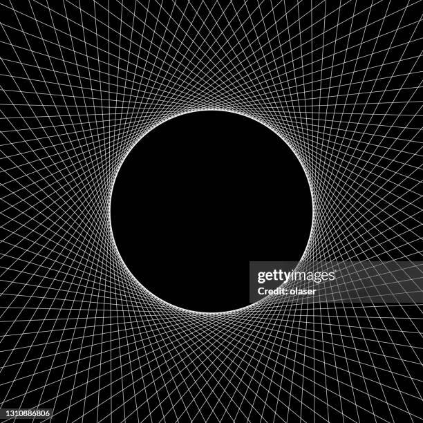 lines rotating and touching black sphere, copy space in middle. - black hole spiral stock illustrations