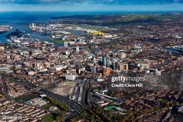 aerial of belfast city center - belfast bildbanksfoton och bilder