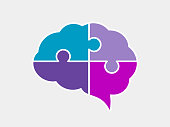 Brain puzzle icon. Colorful neurodiversity concept. Human mind complexity.
