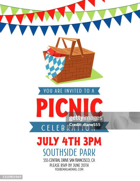 summer picnic invitation template - picnic stock illustrations