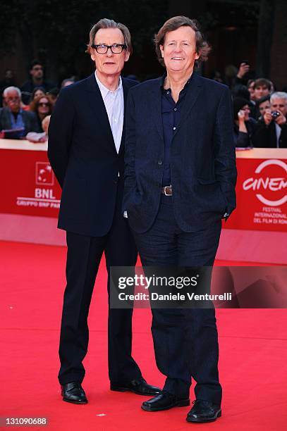 Actor Bill Nighy and director David Hare attend the "Page Eight" Premiere during the 6th International Rome Film Festival at Auditorium Parco Della...