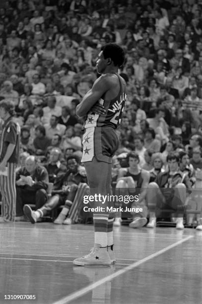 New York Nets guard John Williamson stands along the key during an ABA basketball game against the Denver Nuggets at McNichols Arena on November 8,...