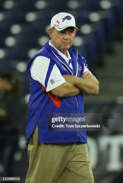 Head coach Chan Gailey of the Buffalo Bills before the NFL game against the Washington Redskins at Rogers Centre on October 30, 2011 in Toronto,...