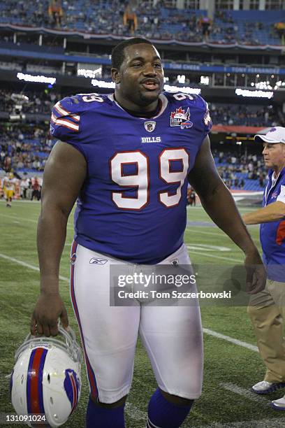 Marcell Dareus of the Buffalo Bills after defeating the Washington Redskins at Rogers Centre on October 30, 2011 in Toronto, Ontario. The Bills won...