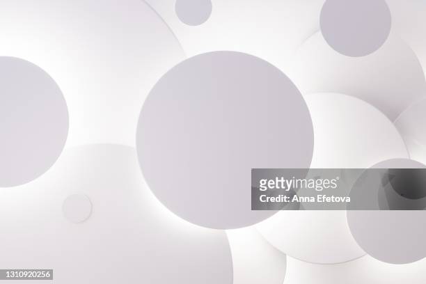 abstract 3d background made of white circles with neon backlights. scene for showcasing your product and design - tridimensionale foto e immagini stock