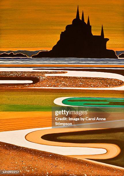 medieval norman island monastery - mont saint michel stock illustrations