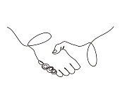 continuous line drawing of handshake business agreement. handshake out line illustration.