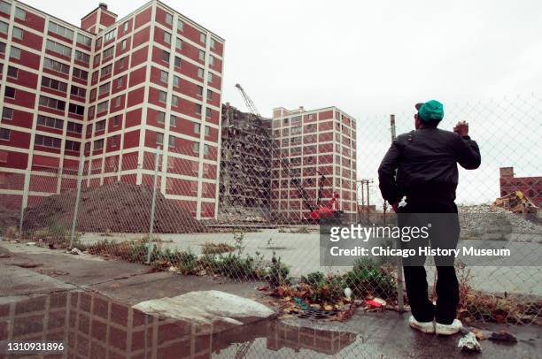 Demolition of second Cabrini-Green building on North Cleveland Avenue, Chicago, Illinois, October 30, 1995.