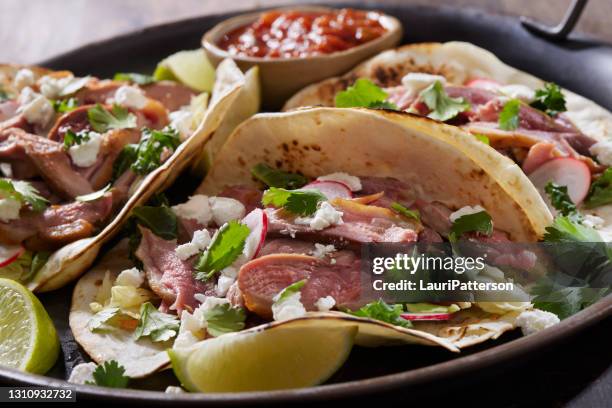 crispy pan seared duck breast tacos - gourmet duck dish stock pictures, royalty-free photos & images