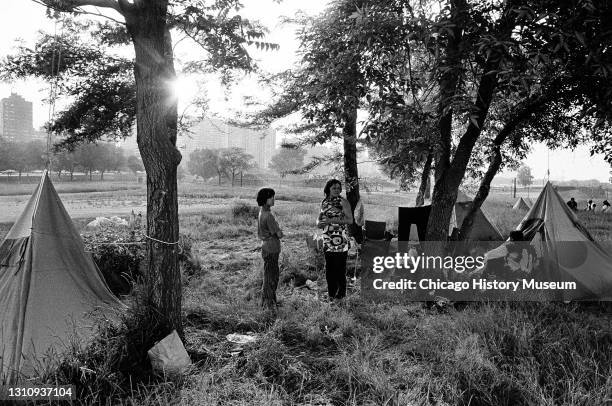 Native Americans occupy former Nike missile base at Belmont Harbor, Chicago, Illinois, June 10, 1971.