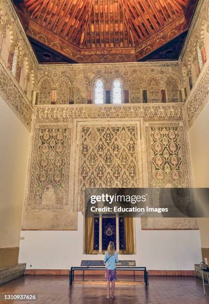 Sumptious stucco decoration on the east wall. The niche, called the Hekal, was where the sacred scrolls, or Sepharim containing the law, the Torah,...