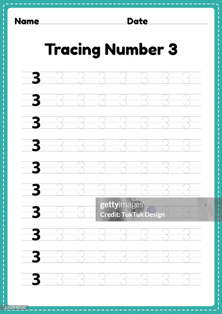 3 Worksheet Tracing Number 3 Worksheet For Kindergarten And Preschool Kids For ...