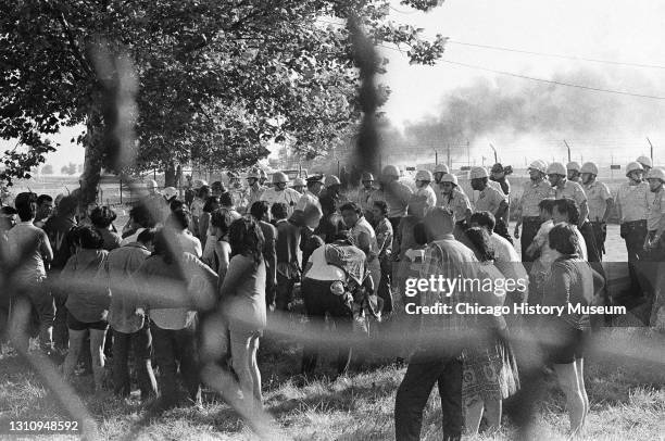 Native Americans being forcibly evicted from the Nike site at Belmont Harbor, Chicago, Illinois, July 1, 1971.