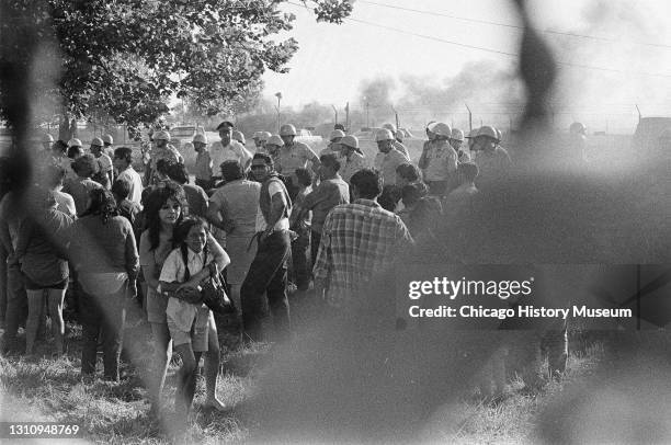 Police forcibly evict Native Americans from the Nike site at Belmont Harbor, Chicago, Illinois, July 1, 1971.