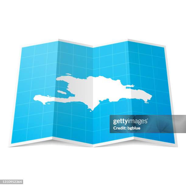 hispaniola map folded, isolated on white background - dominican republic stock illustrations