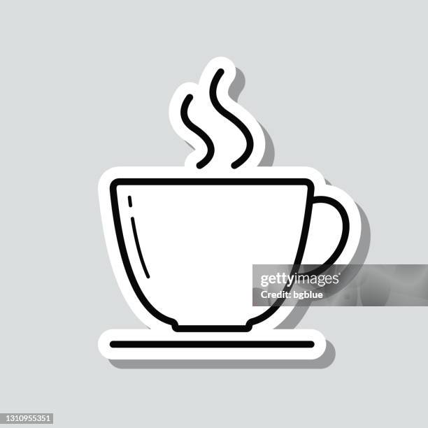 coffee cup. icon sticker on gray background - tea cups stock illustrations