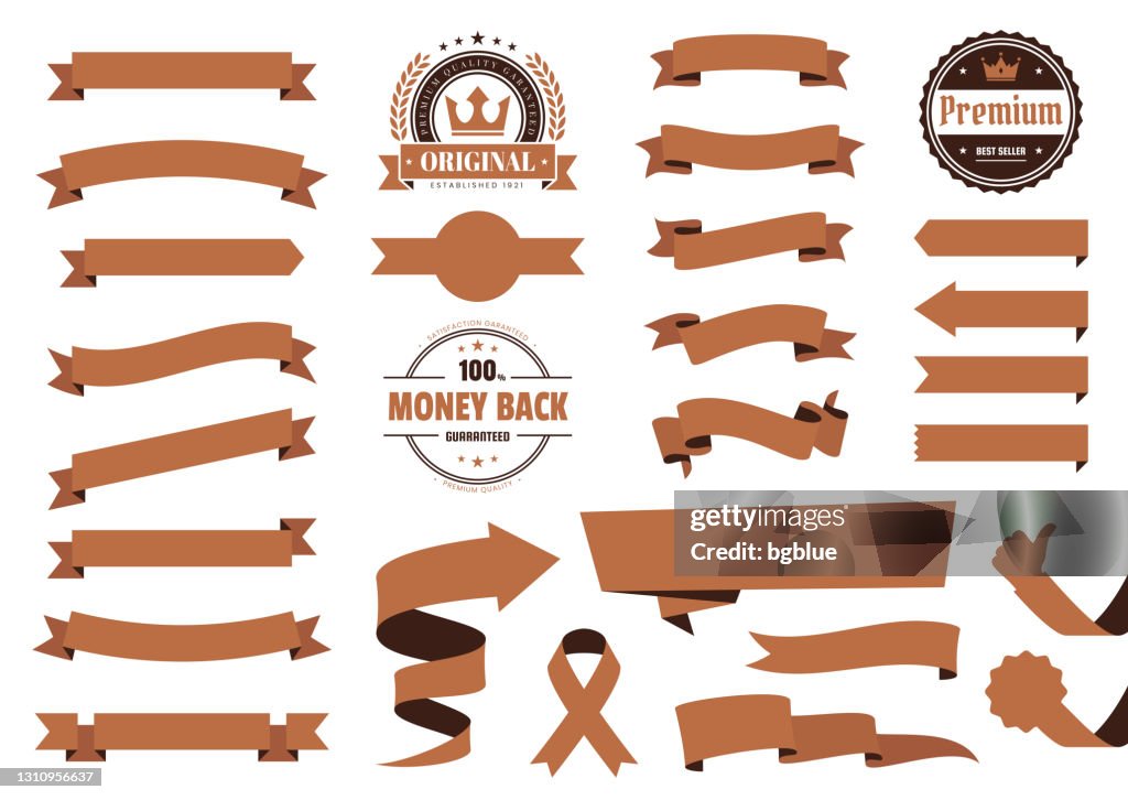 Brown Local Ribbons Set Of Brown Ribbons Banners Badges Labels Design Elements On White ...