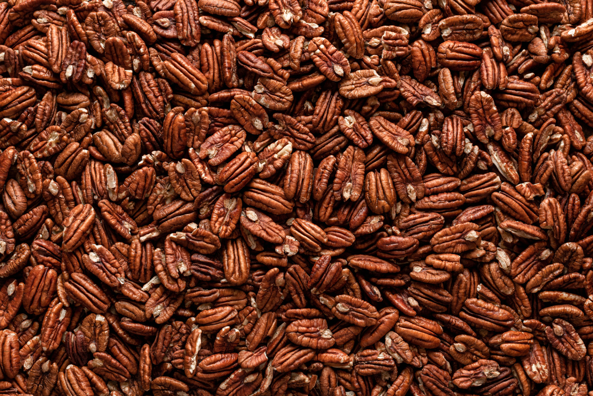 Pecan nuts background, top view. Pecans fruits texture, close-up Pecan nuts background, top view. Pecans fruits texture, close-up