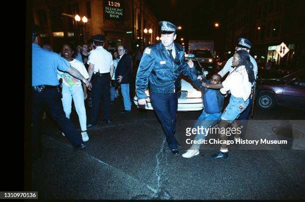 Two arrests are made at the Rodney King verdict march, where people marched in protest of the acquittal of four Los Angeles police officers for the...