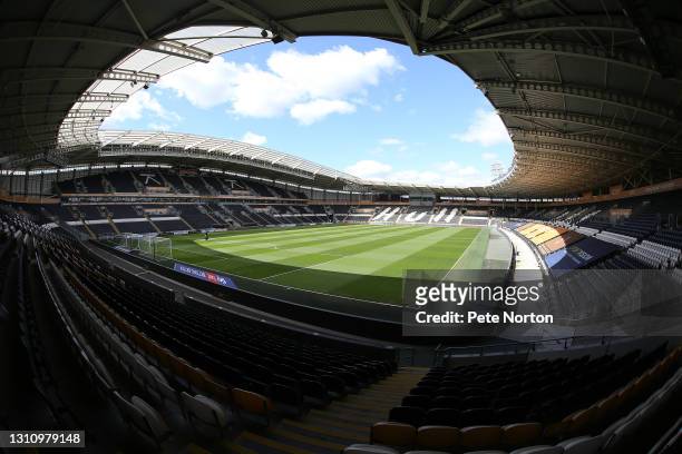 General view of KCOM Stadium prior to the Sky Bet League One match between Hull City and Northampton Town at KCOM Stadium on April 05, 2021 in Hull,...