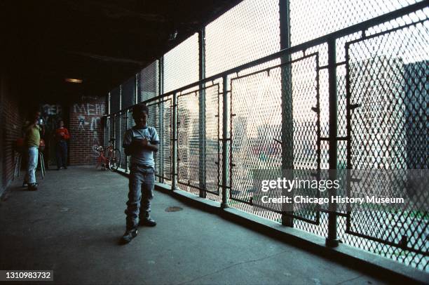 Children play at the Cabrini-Green apartments near Edward Jenner Public School, 1119 North Cleveland Avenue, Chicago, Illinois, October 20, 1992.