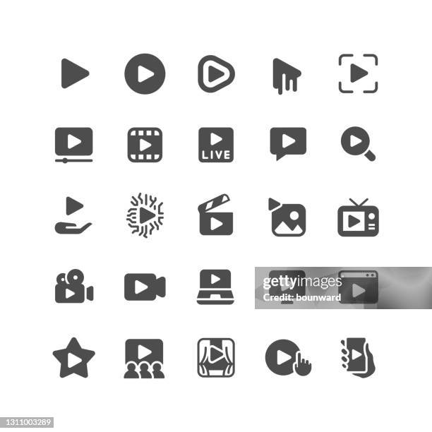 ilustrações, clipart, desenhos animados e ícones de reproduzir ícones planos de botão - videocassete