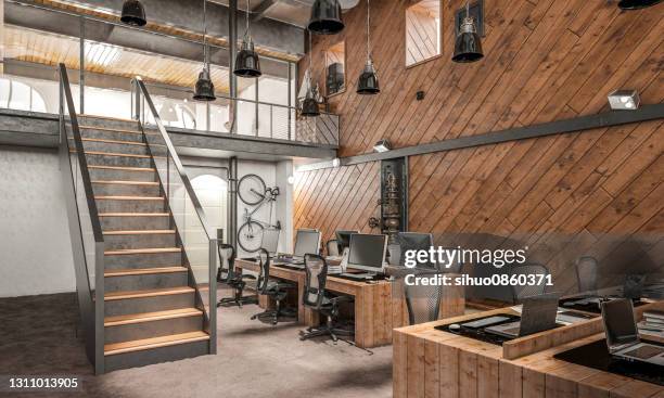 kantoor open blokhut - loft office stockfoto's en -beelden