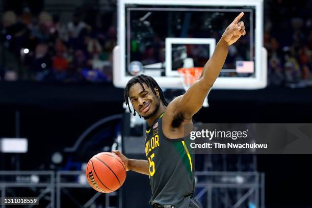Davion Mitchell of the Baylor Bears reacts in the second half of the National Championship game of the 2021 NCAA Men's Basketball Tournament against...