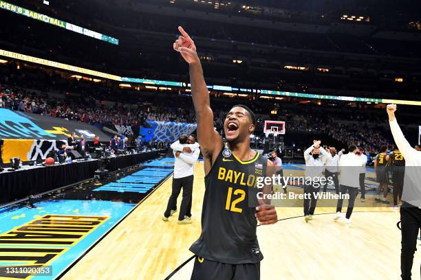 Jared Butler of the Baylor Bears celebrates after defeating the Gonzaga Bulldogs in the National Championship game of the 2021 NCAA Men's Basketball...