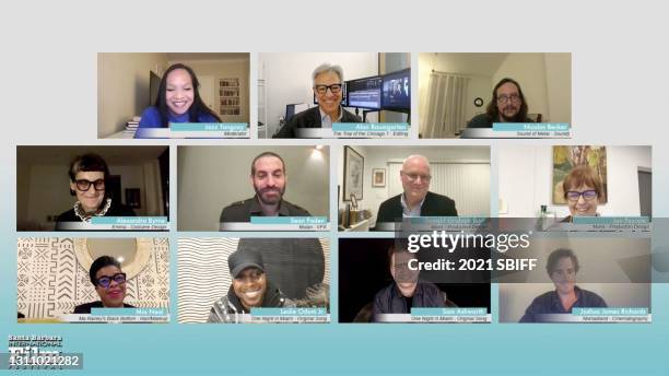 In this screengrab, Jazz Tangcay speaks with honorees Alan Baumgarten, Nicolas Becker, Jan Pascale, Joshua James Richards, Sam Ashworth, Leslie Odom...