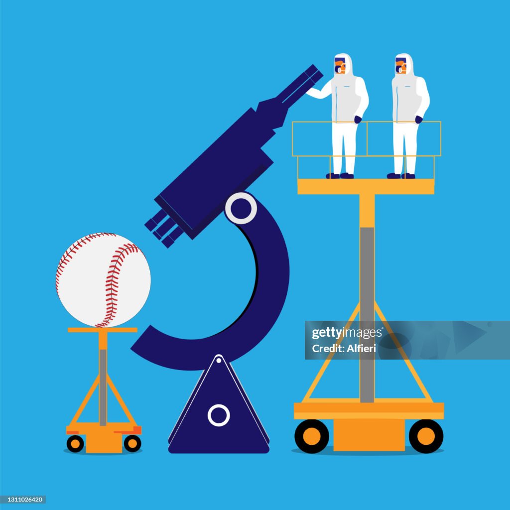 Baseball under microscope
