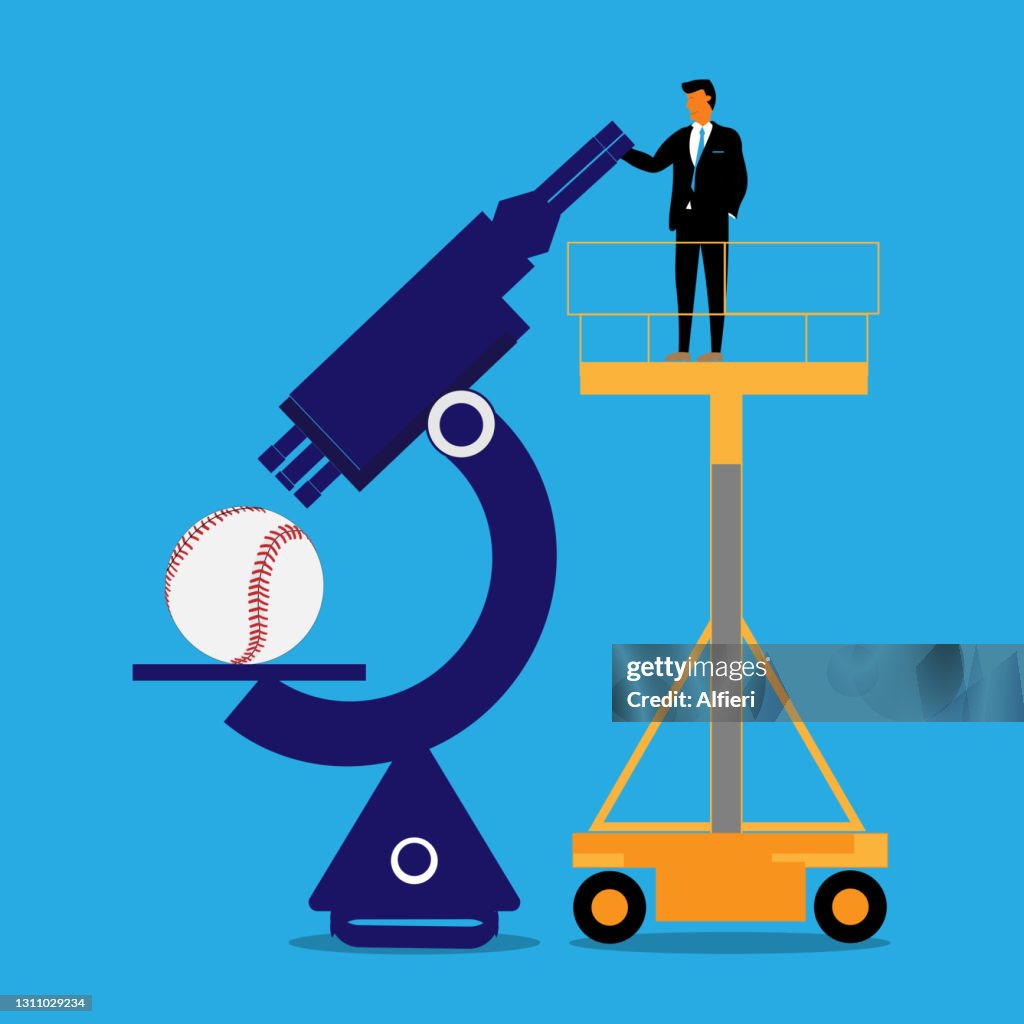 Baseball under microscope