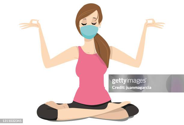 young girl did yoga with a mask for covid-19. - post traumatic stress disorder stock illustrations