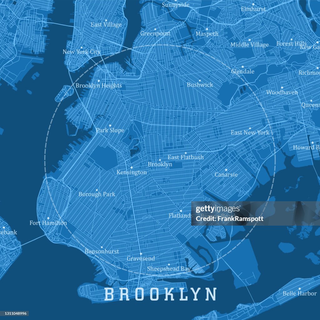 Brooklyn NY City Vector Road Map Blue Text