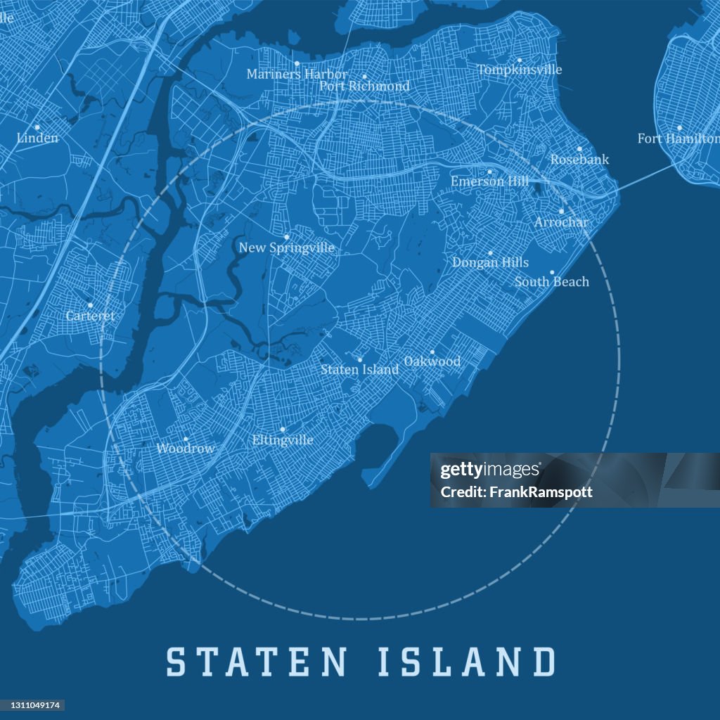 Staten Island NY City Vector Road Map Blue Text