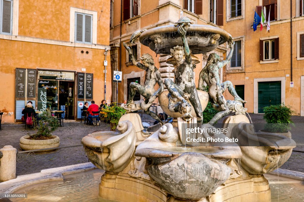 The Fountain of the Turtles in the heart of the Jewish Ghetto in the historic center of Rome