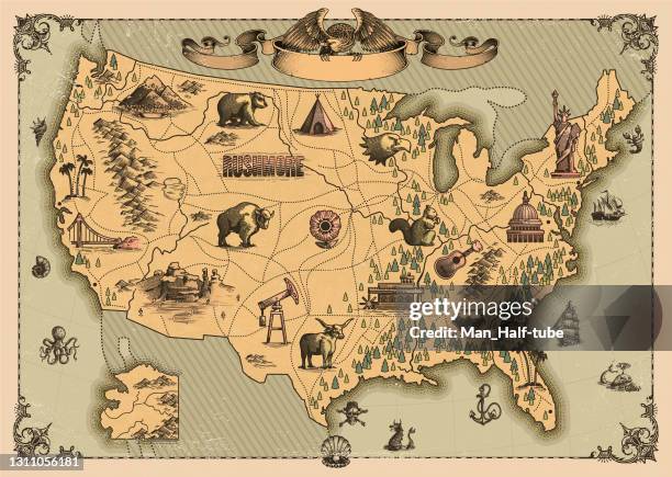 vintage karte von vereinigte staaten - montana western usa stock-grafiken, -clipart, -cartoons und -symbole