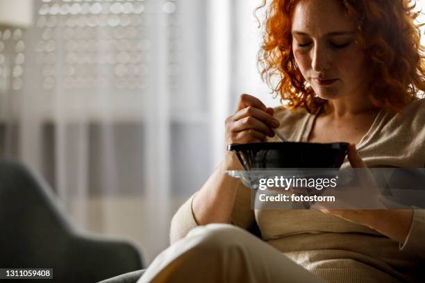 enjoying take out lunch at home - convenience food stock pictures, royalty-free photos & images